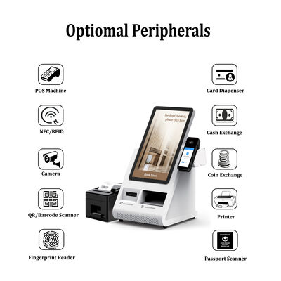 Κιόσκος αυτοεπιταγής Android POS με σαρωτή διαβατηρίων και μηχανισμό διανομής καρτών για ξενοδοχεία