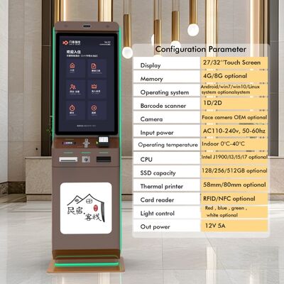 Hotel Self Check-In Kiosk with QR Code Payment and Touch Screen for Floor Standing Self Service