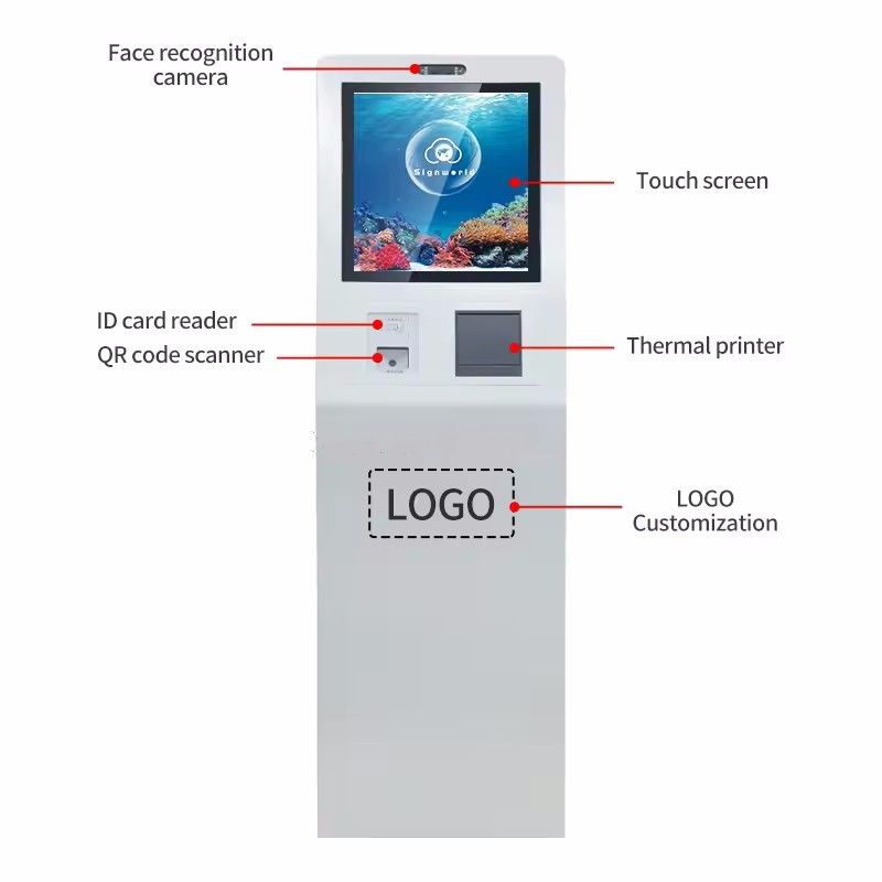 19ιντσών ψηφιακή οθόνη αφής Kiosk με επεξεργαστή Intel Core I3 και Windows 10 για διαδραστική αυτοεξυπηρέτηση