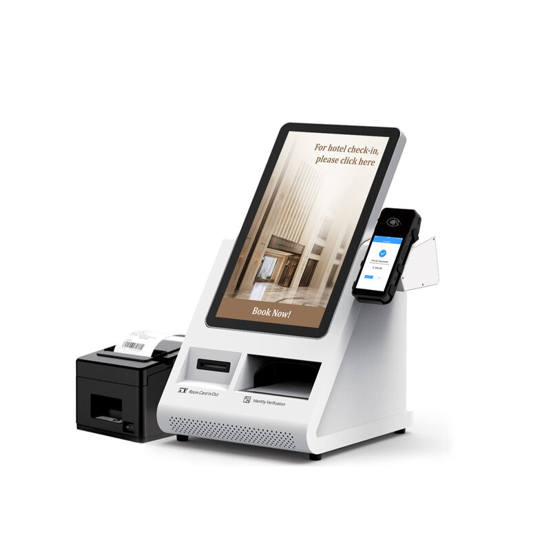 Κιόσκος αυτοεπιταγής Android POS με σαρωτή διαβατηρίων και μηχανισμό διανομής καρτών για ξενοδοχεία